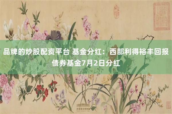 品牌的炒股配资平台 基金分红：西部利得裕丰回报债券基金7月2日分红